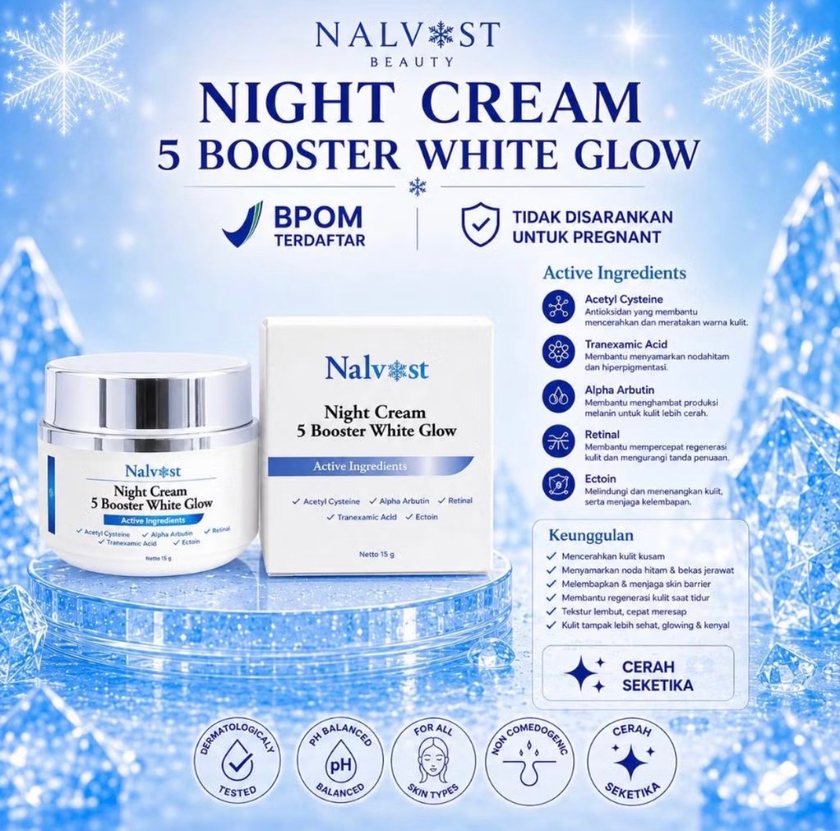 Night Cream 5 Booster White Glow Nalvost Beauty